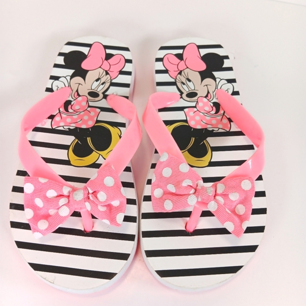 Minnie Mouse Girl's Slide Sandals Size 13 Disney Graphic Flip Flops Pink Black